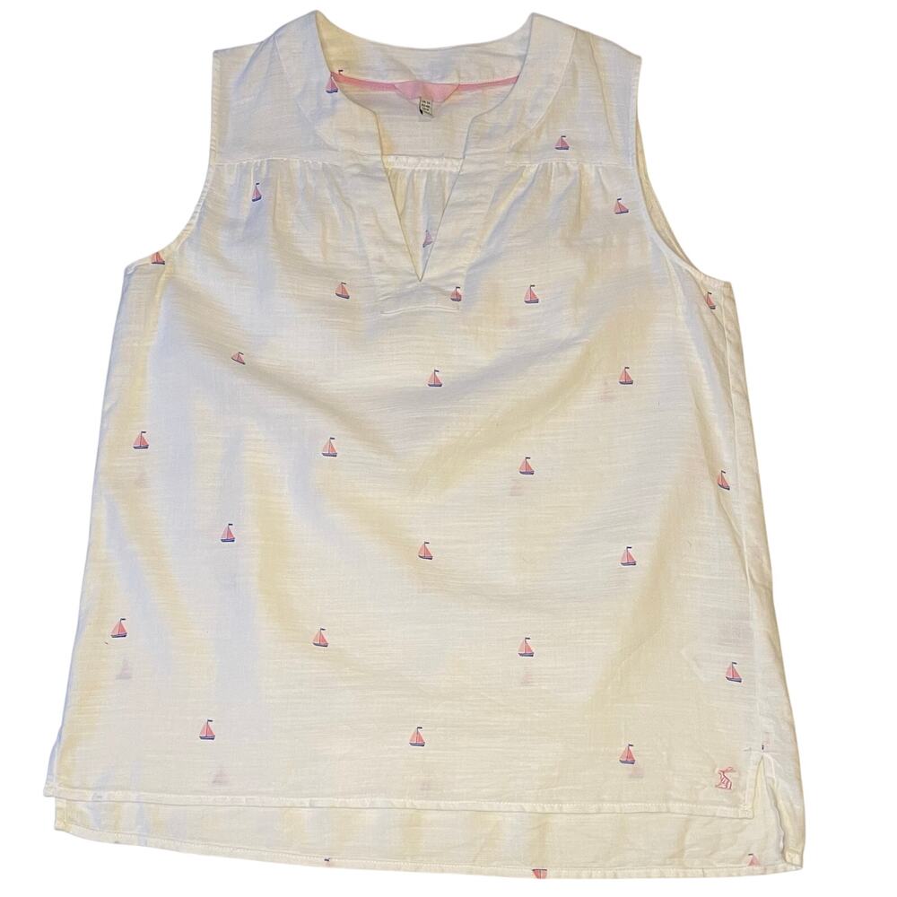 Joules Juliette Sleeveless Blouse Sz US 8 Sailboat Print Coastal Nautical Top